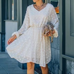 ❌ SOLD ❌ Polka Dot Textured Long Sleeve V Neck Dress